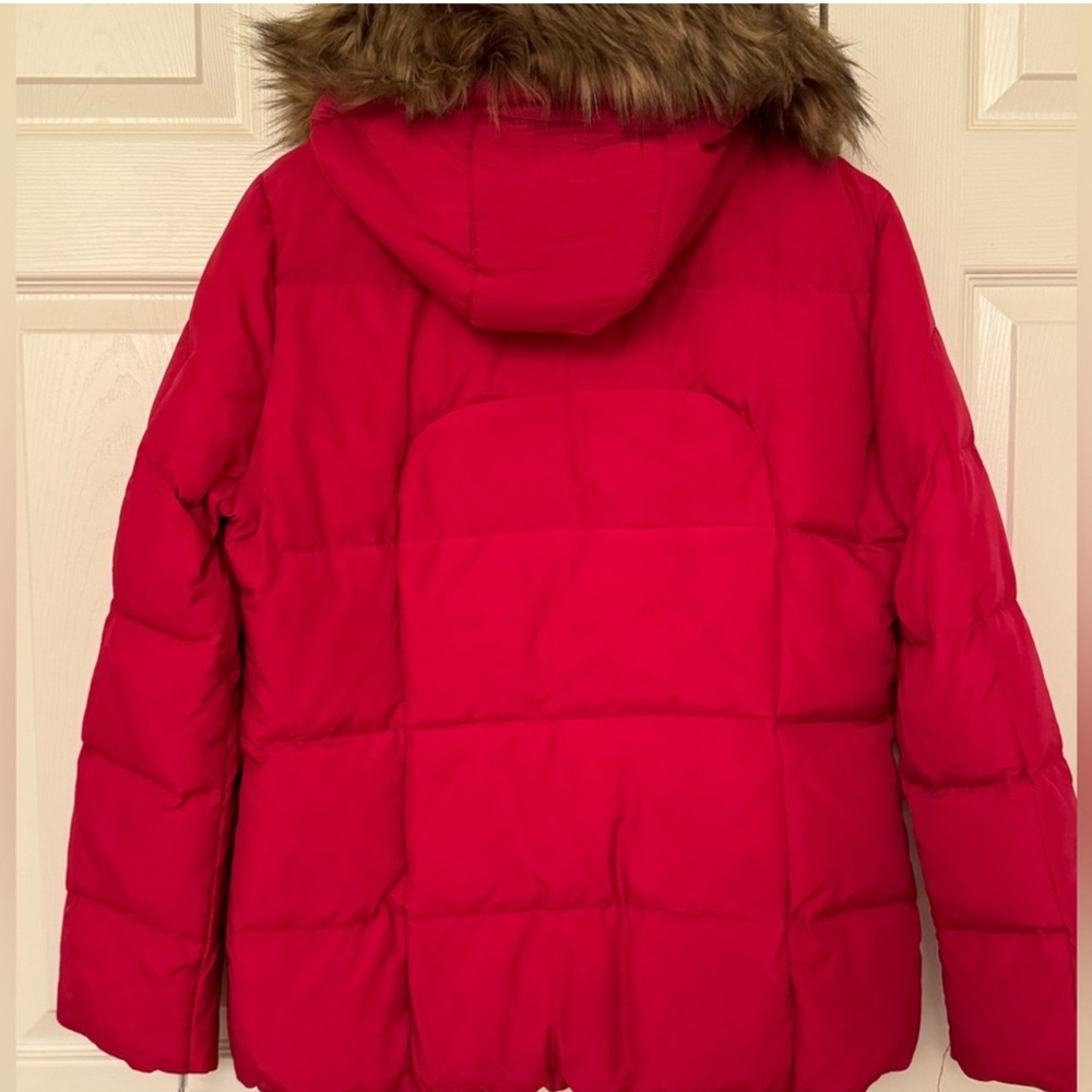 Calvin Klein Red Puffer Jacket with Faux Fur Hood - Picture 2 of 3